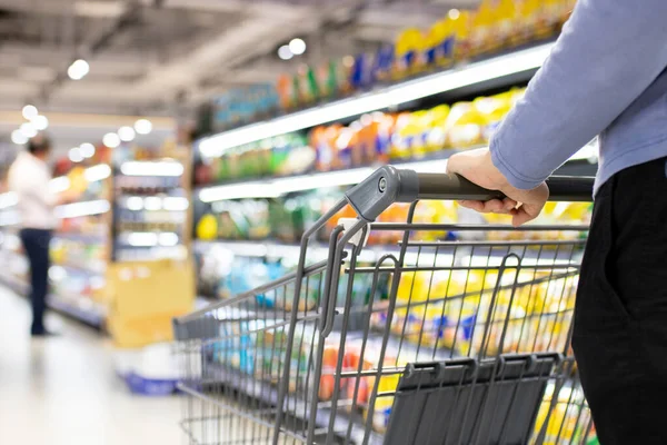 Closeup Female Hand Trolley Cart Shopping Supermarket Shopping Supermarket Concept Royalty Free Stock Photos