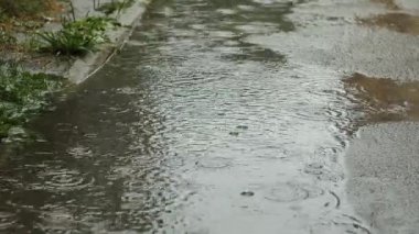 Su birikintisinin üzerine yağıyor