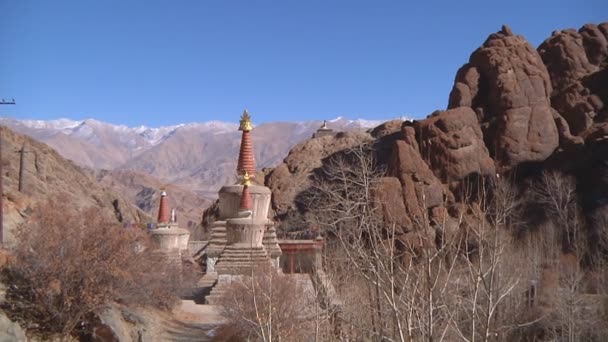 Stupas and Buddha Statue — Stock Video