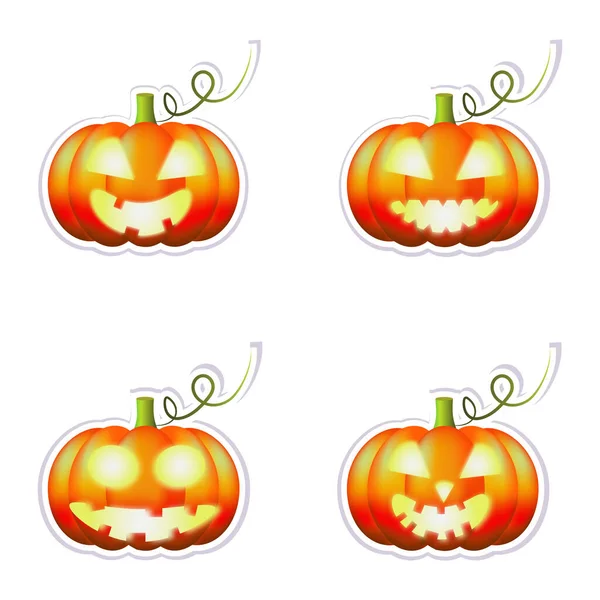 Calabaza brillante ojos diferentes caras halloween pegatinas — Archivo Imágenes Vectoriales