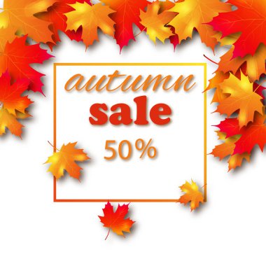 Sonbahar indirimi, beyaz arkaplanda çerçeve.