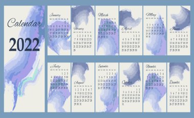2022 için mavi tonda takvim
