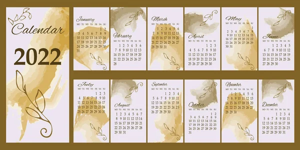 Calendario 2022 hojas marrones — Vector de stock