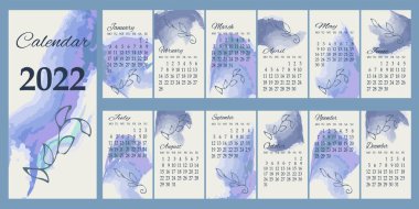 Takvim 2022 mavi yapraklar