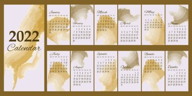 2022 için kahverengi tonda takvim