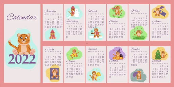 Kalender 2022 tiger rosa — Stock vektor