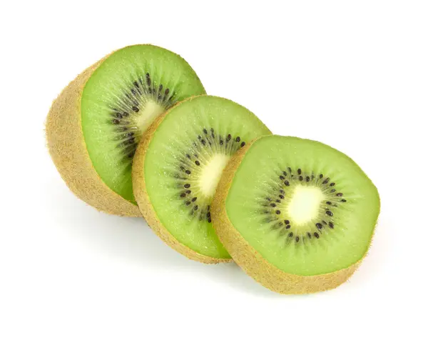 Segmente tăiate de fructe Kiwi izolate pe alb — Fotografie, imagine de stoc