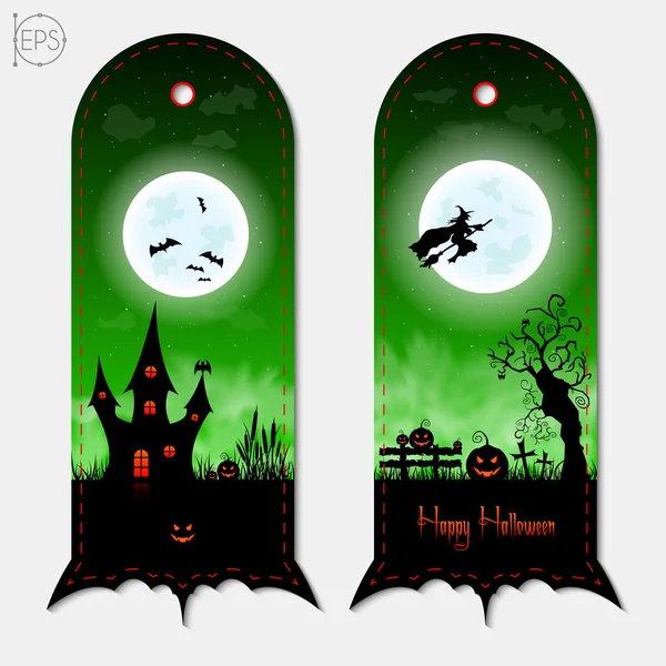 Halloween korkunç yeşil dikey etiket kümesi afiş. Vektör çizim.