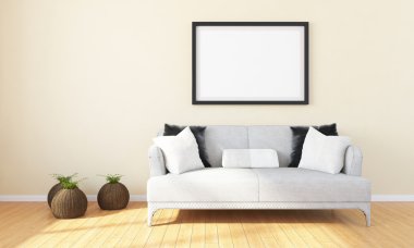 Modern parlak iç. 3D render