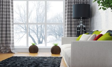 Modern parlak iç. 3D render