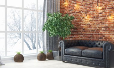 Modern parlak iç. 3D render