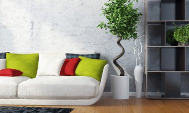 Modern parlak iç. 3D render