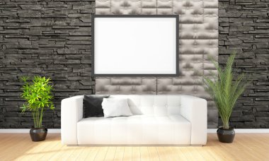 Modern parlak iç. 3D render