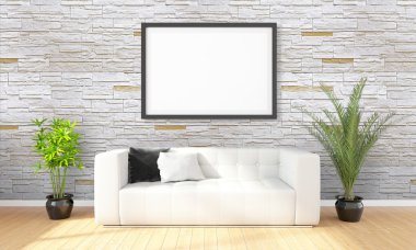 Modern parlak iç. 3D render