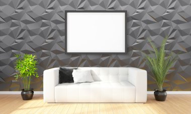 Modern parlak iç. 3D render