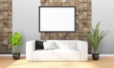 Modern parlak iç. 3D render