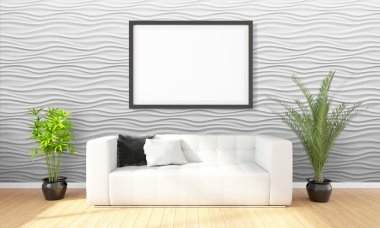 Modern parlak iç. 3D render