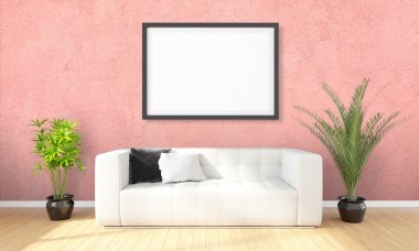 Modern parlak iç. 3D render