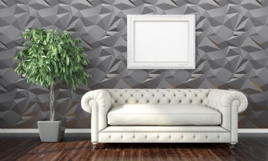 Modern parlak iç. 3D render