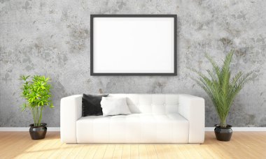 Modern parlak iç. 3D render