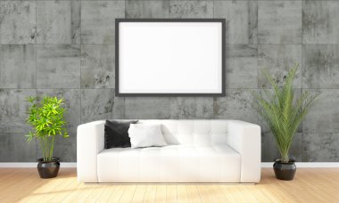 Modern parlak iç. 3D render