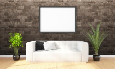 Modern parlak iç. 3D render