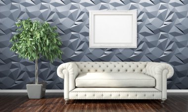 Modern parlak iç. 3D render