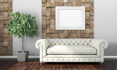 Modern parlak iç. 3D render