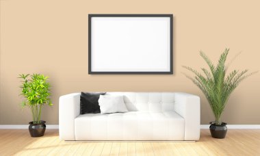 Modern parlak iç. 3D render