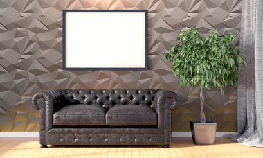 Modern parlak iç. 3D render