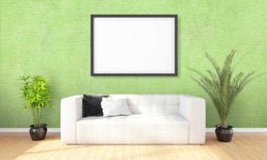 Modern parlak iç. 3D render