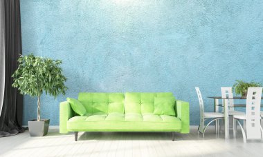 Modern parlak iç. 3D render