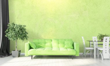 Modern parlak iç. 3D render