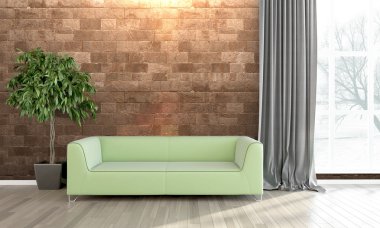 Modern parlak iç. 3D render