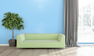 Modern parlak iç. 3D render