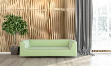 Modern parlak iç. 3D render