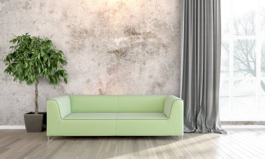 Modern parlak iç. 3D render