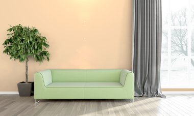 Modern parlak iç. 3D render