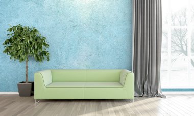 Modern parlak iç. 3D render