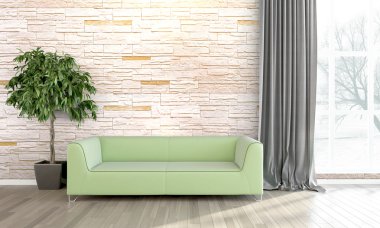 Modern parlak iç. 3D render