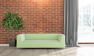 Modern parlak iç. 3D render