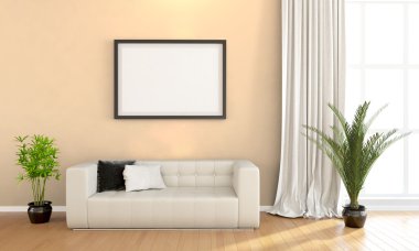 Modern parlak iç. 3D render