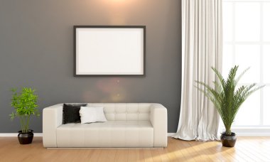 Modern parlak iç. 3D render