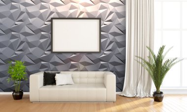 Modern parlak iç. 3D render