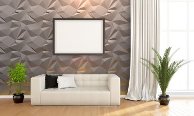 Modern parlak iç. 3D render