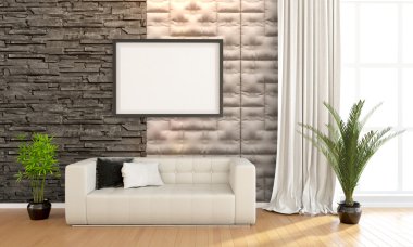 Modern parlak iç. 3D render