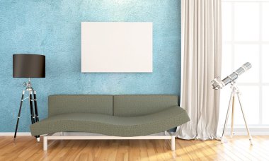 Modern parlak iç. 3D render