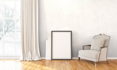 Modern parlak iç. 3D render
