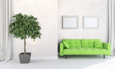 Modern parlak iç. 3D render