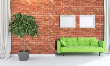 Modern parlak iç. 3D render